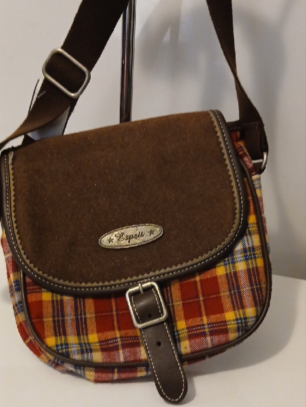 Esprit Brown /Red Plaid Crossbody Shoulder Bag